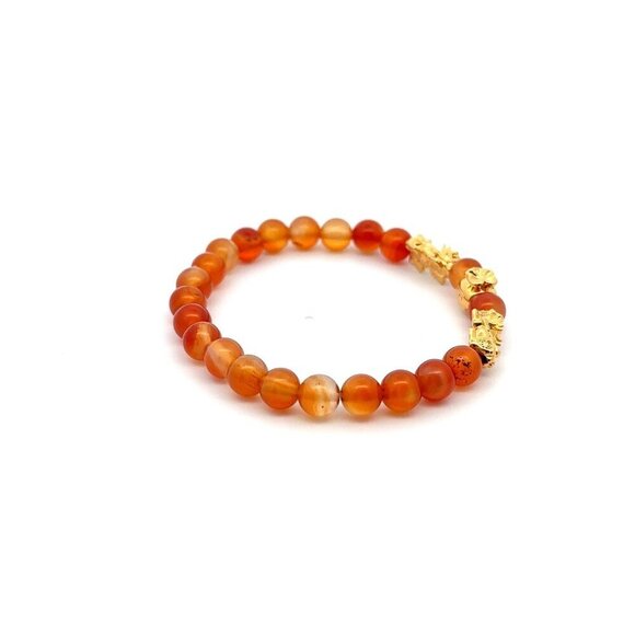 18K Gold Pixiu Piyao Money Bag Charm Bracelet Birthstones Gemstone Carnelian 6mm - Picture 4 of 4